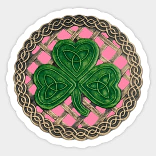 Celtic Knot Shamrock Pink Background Sticker